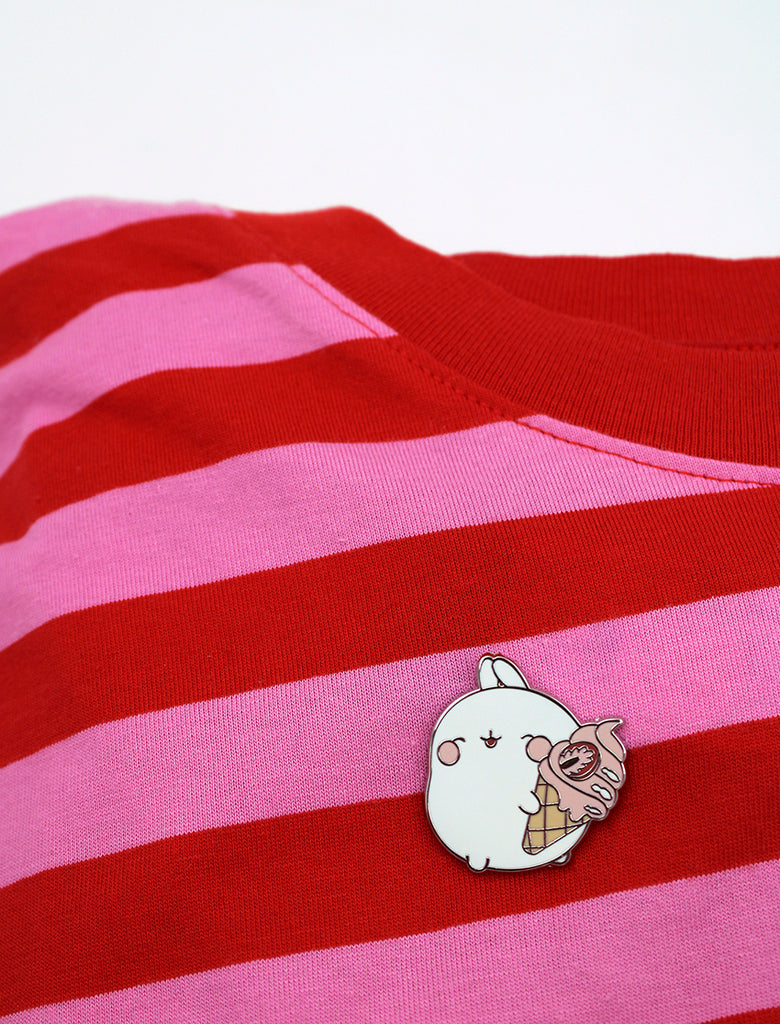 Molang Pin Preview on T-shirt - Icecream Strawberry