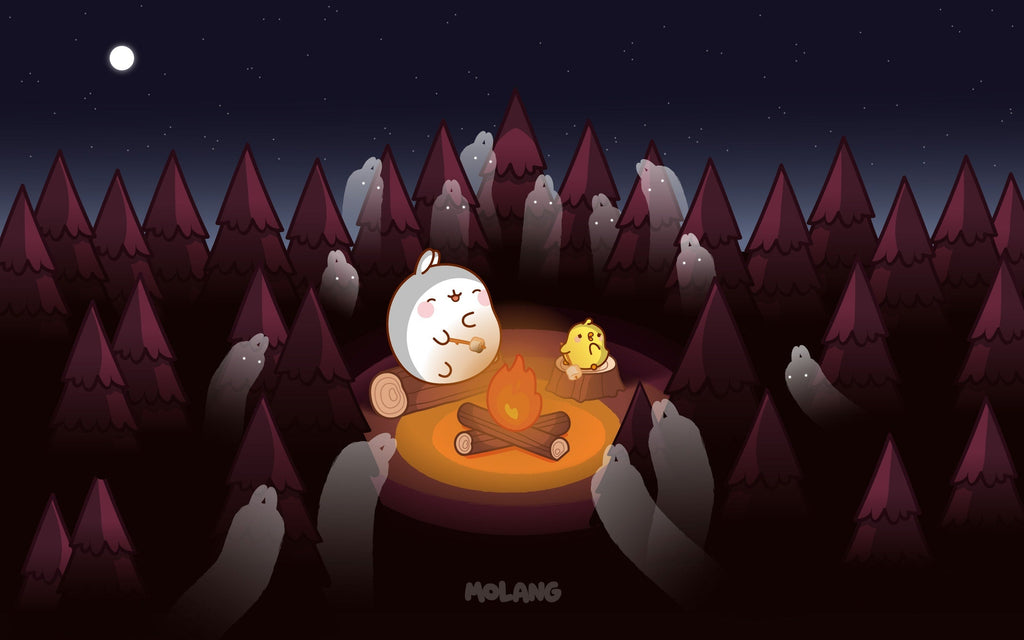 Molang kawaii background: campfire wallpaper for desktop