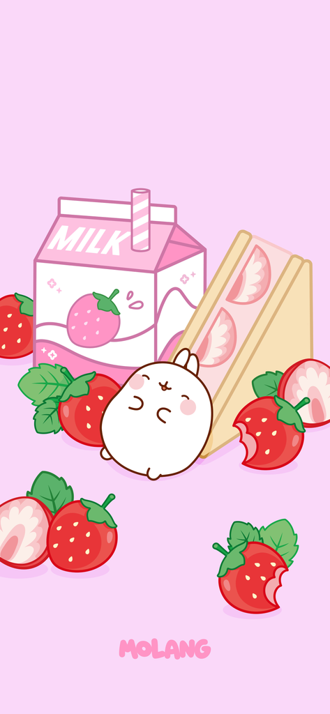 Molang kawaii background: strawberry wallpaper for phone