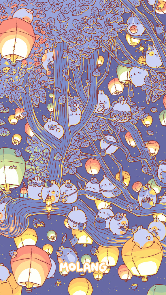 Molang kawaii background: lantern festival wallpaper for phone