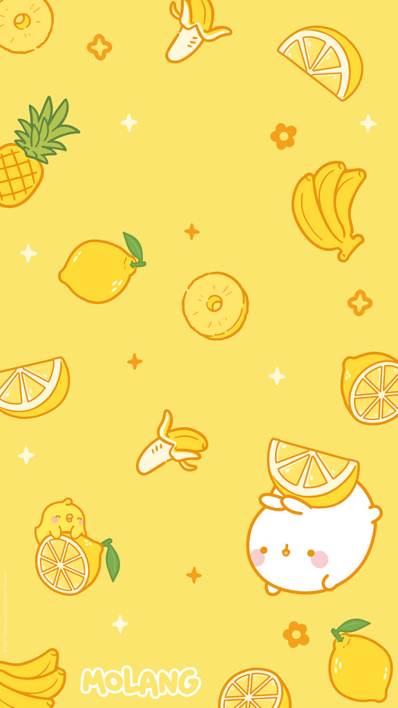 Molang kawaii background: yellow fruits wallpaper for phone