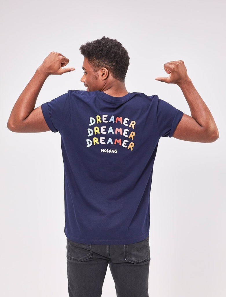 A cute unisex navy blue Molang t shirt "Dream Bigger" of  our bunny.