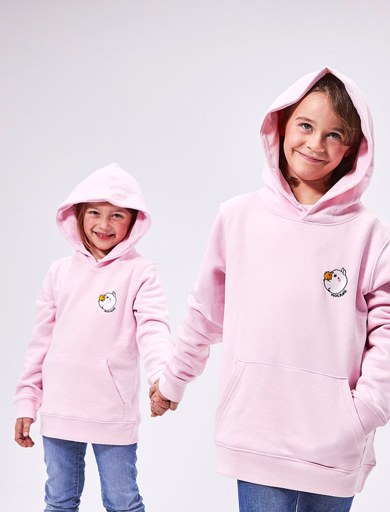 A cute cotton pink kid hoodie with Molang and Piu Piu.