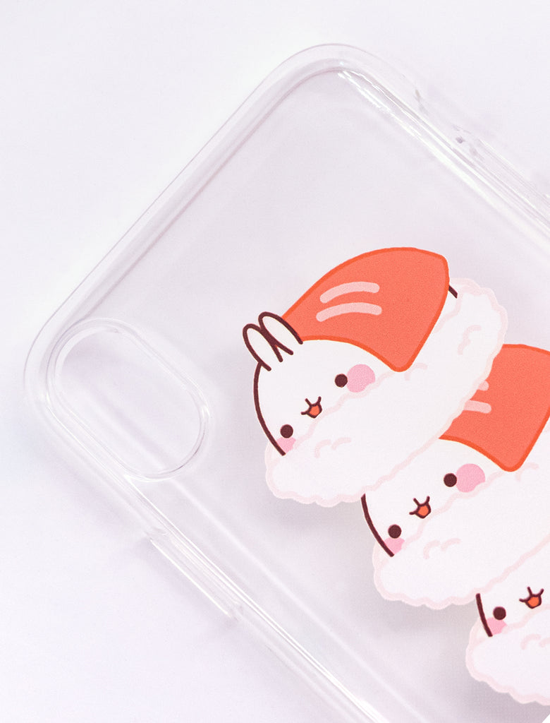 A cute Molang transparent Sushi pile Soft Phone Case.