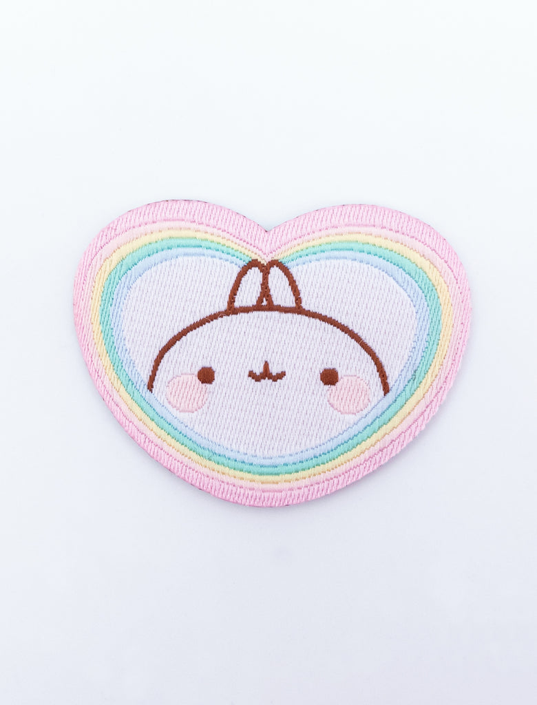 A cute Molang "Rainbow Always Wins" Embroidered Pach Sticker.