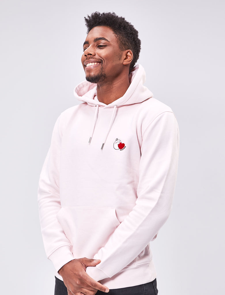 A cute candy pink adult hoodie Molang "Yummy" Embroidered.