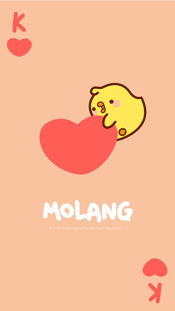 Fond d'écran kawaii Molang : fond d'écran Piu Piu roi de cœur pour téléphone