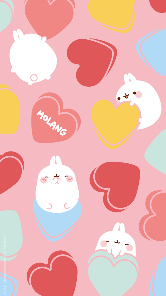 Molang kawaii background: hearts wallpaper for phone